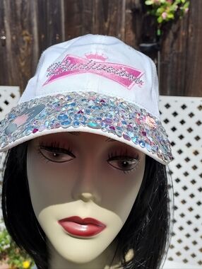 White and Pink Swarovski Crystal Baseball Cap